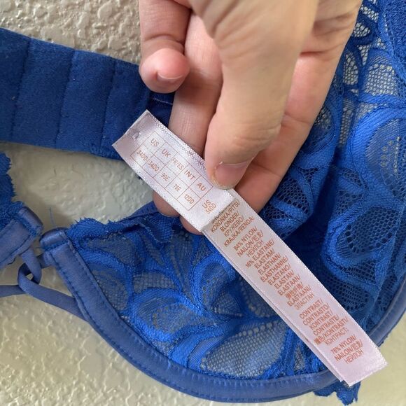 Savage x Fenty Not Sorry Unlined Lace Balconette Bra in Blue Size 34DD - Picture 2 of 4